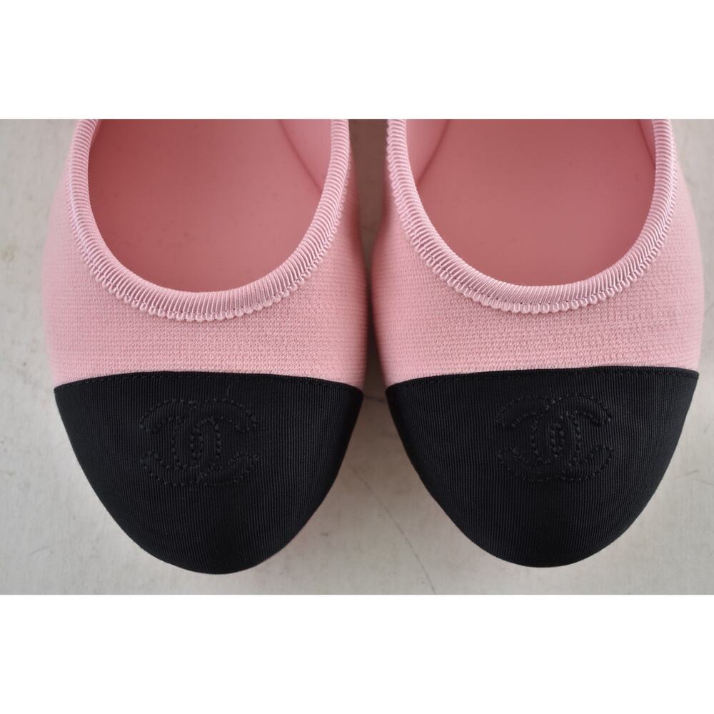 Chanel 25S Pink Fabric Black CC Logo Mary Jane Strap Ballerina Ballet Flat 37 - Picture 8 of 16